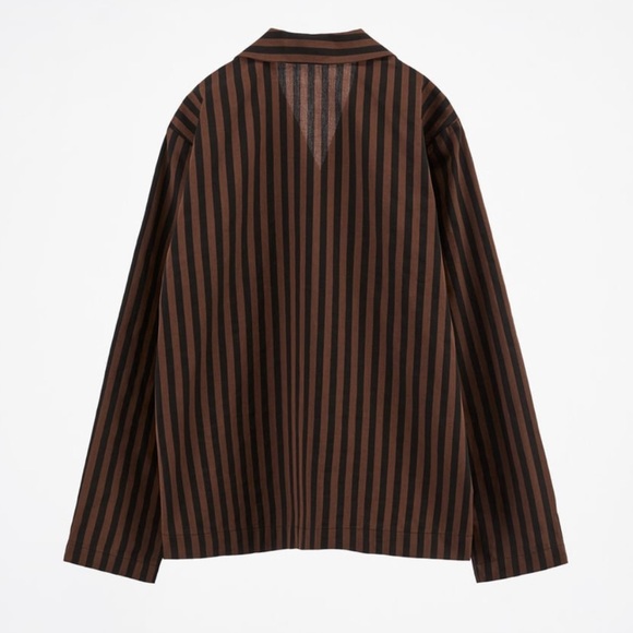 ZARA Striped Black + Brown Cotton Button Down Blouse - Picture 4 of 6